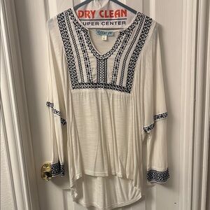 Women's Cream and Black Embroidered Top